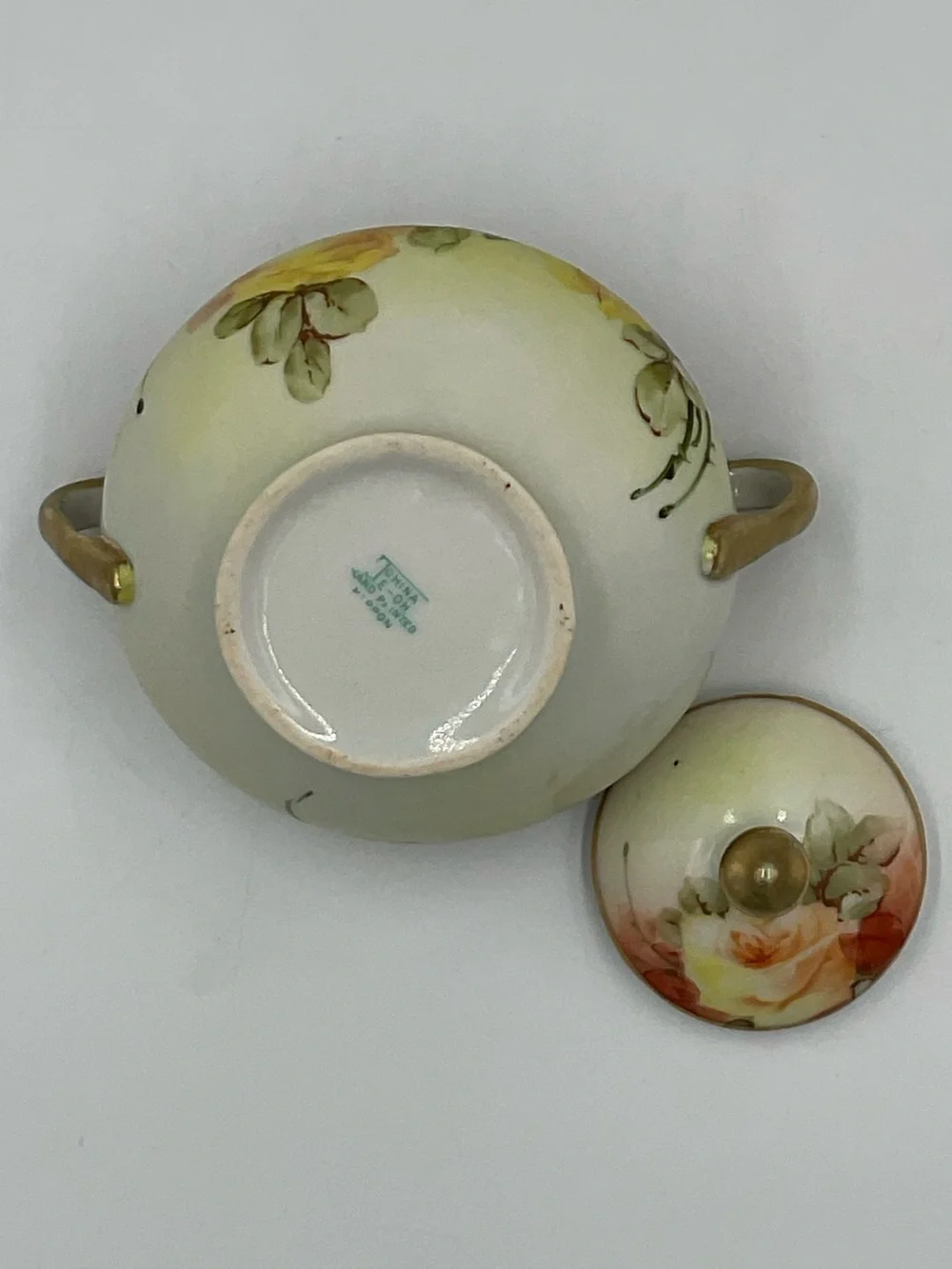 Antique TE-OH China Hand Painted Covered Sugar Bowl from Nippon Era